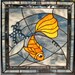 Blue Wave Handmade Stained Glass Window Panel Ocean Wave Lucky Gold Fish OOAK