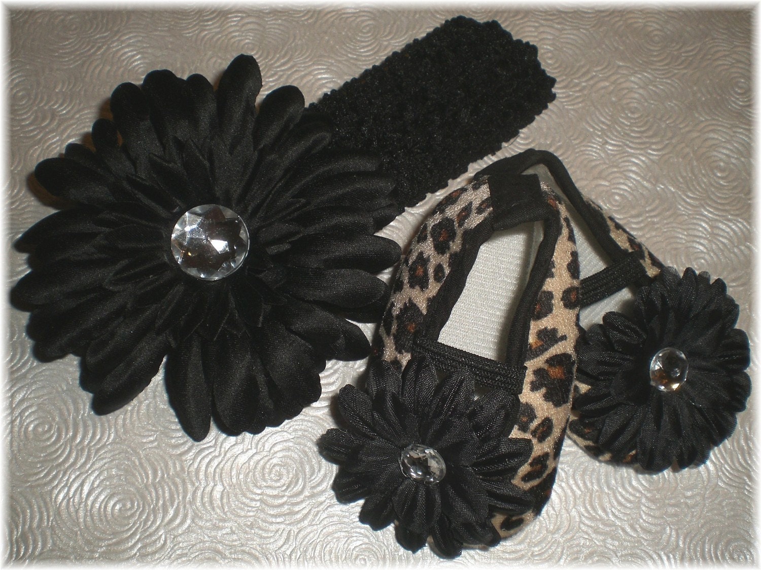 LEOPARD Baby Crib Shoes with Headband and by