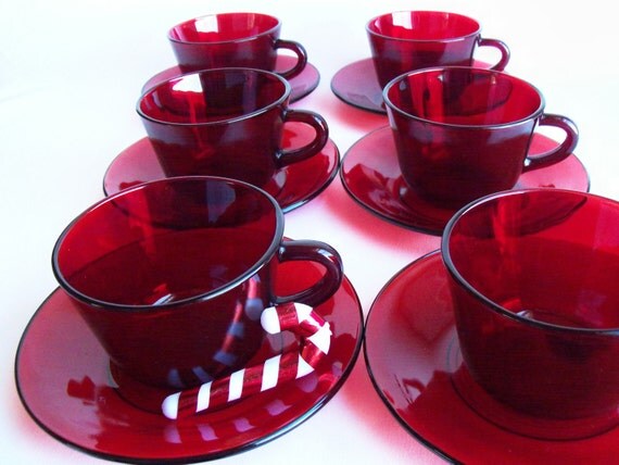 and saucer Vintage cup Saucer Red  1970s red vintage  Piece 12 Ruby Cup and Set ruby