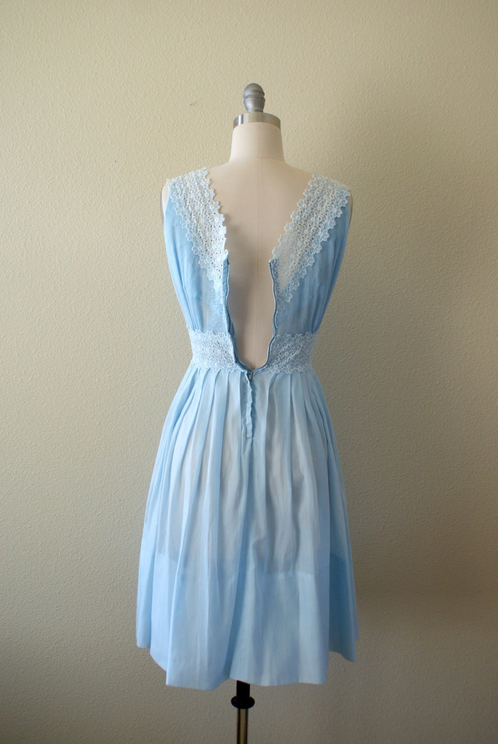 Vintage 1960s Dress Light blue Sundress Micropleat