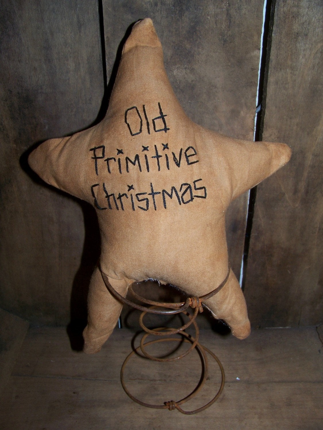 Primitive Stitchery CHRISTMAS TREE TOPPER Country Rustic Cabin