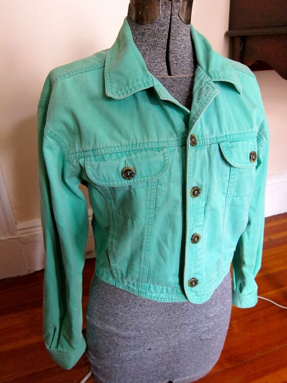Vintage Green/Teal/Mint Cotton Denim Womens Jacket S