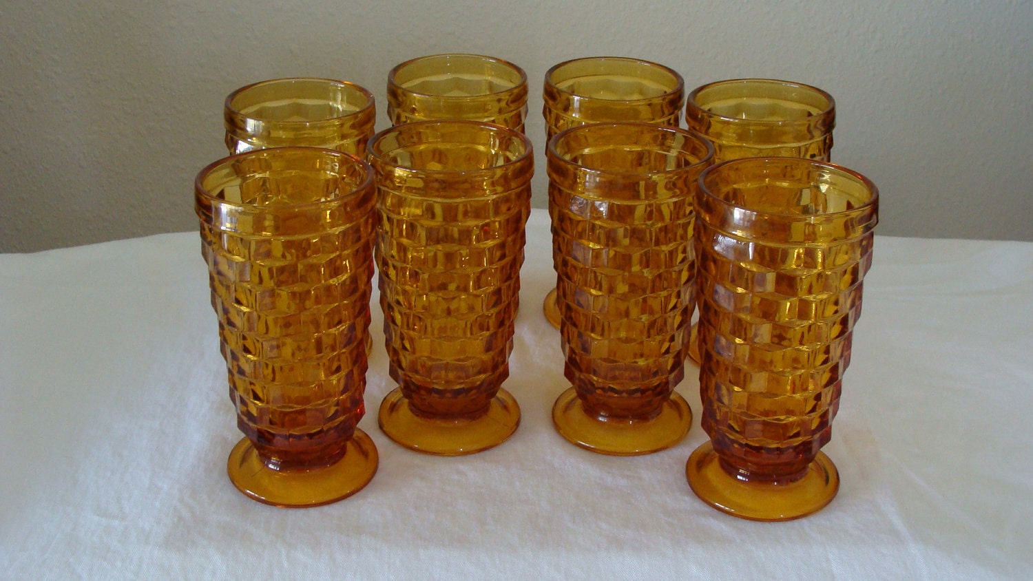 Vintage Amber Drinking Glasses Set of 8
