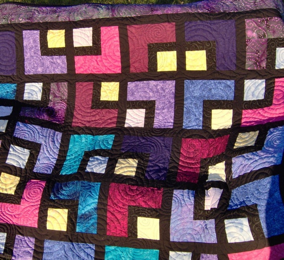 Twin Size Quilt, Modern Graphic Quilt, Contemporary Quilt, Colorful