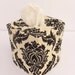 Black Damask reversible tissue box cover