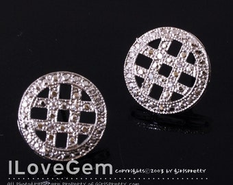 NP-788 Nickel free Rhodium-plated, Check pattern earring, 925 sterling silver post, 2pcs