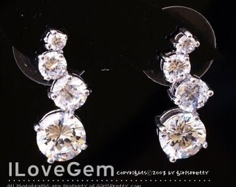 NP-845 Nickel free Rhodium-plated, Multi Cubic zirconia earring, 925 sterling silver post, 2pcs