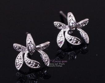 E023 Nickel free Rhodium-plated, Garden earring, 925 sterling silver post, 2pcs