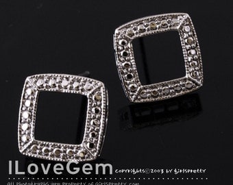 NP-787 Nickel free Rhodium-plated, Open Square earring, 925 sterling silver post, 2pcs