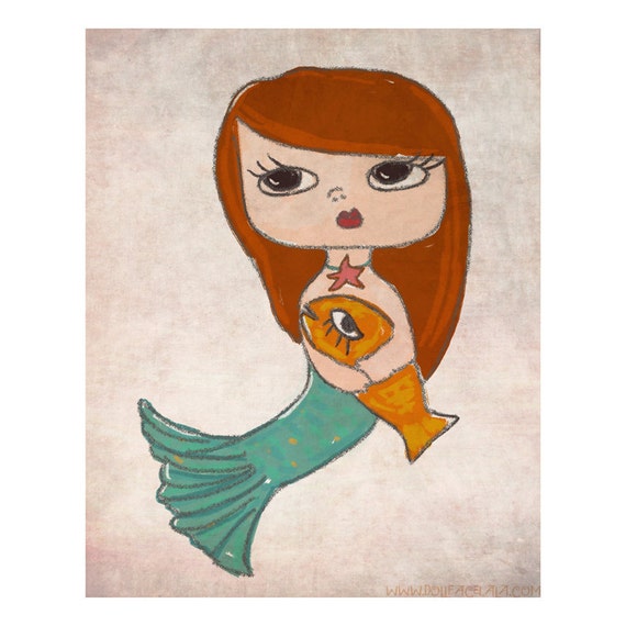 Items similar to A Mermaid's Pet - Little Mermaid fairy tale Big eye ...