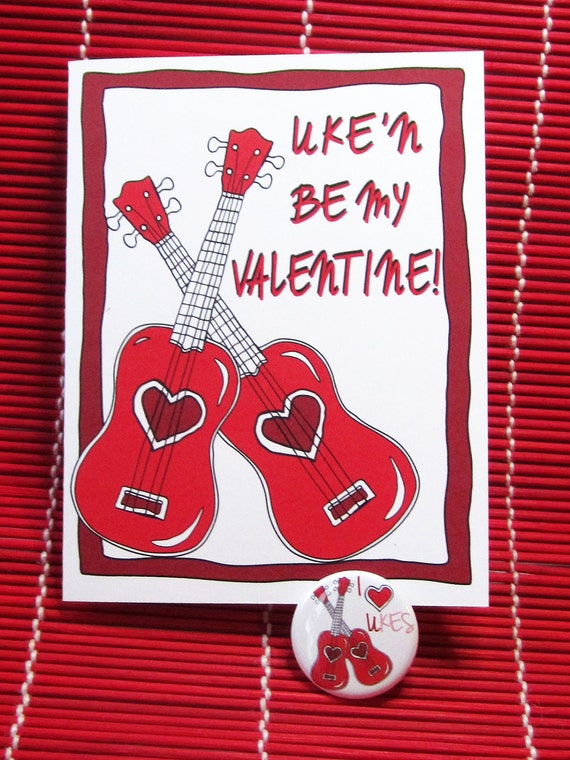 Items similar to Ukulele Valentine card 'Uke'n be my Valentine' and
