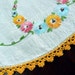 Vintage Table Runner Embroidered Linen Crochet Edge - Short Table Scarf 5539