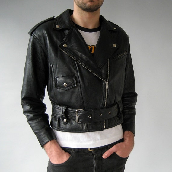 Punk Rock Black Leather Jacket Medium