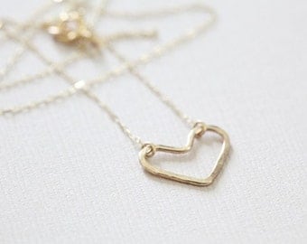 gold heart necklace, dainty necklace, open heart necklace - gold filled