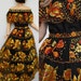 Vintage 70s Bohemian Mexico Peasant Top and Skirt in Brilliant Orange & Gold Embroidery on Black Net Cinco de Mayo