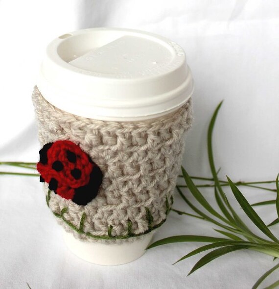 Ladybug travel mug cup cozy coffee crochet