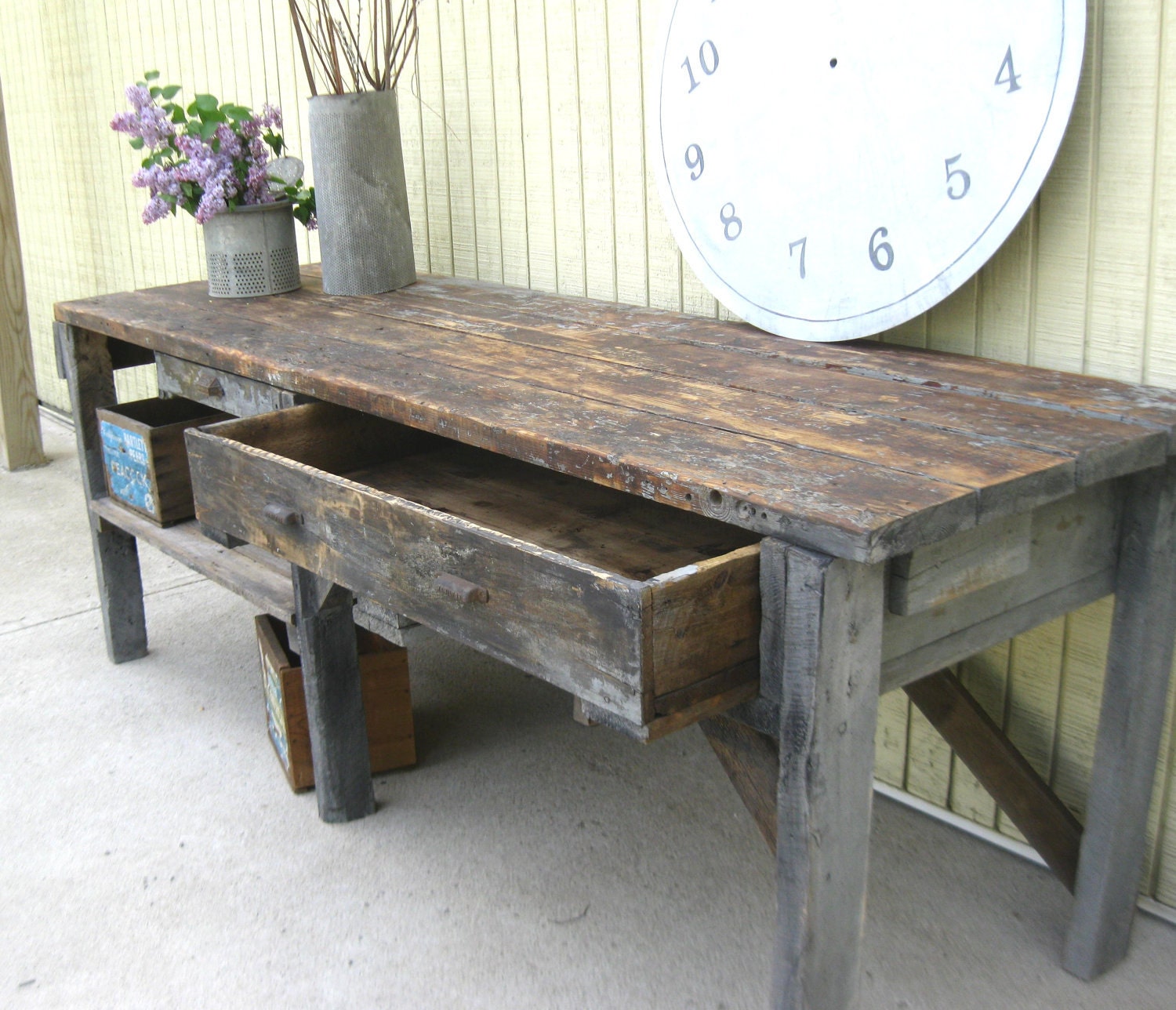 RESERVED for Mark vintage primitive workbench or garden