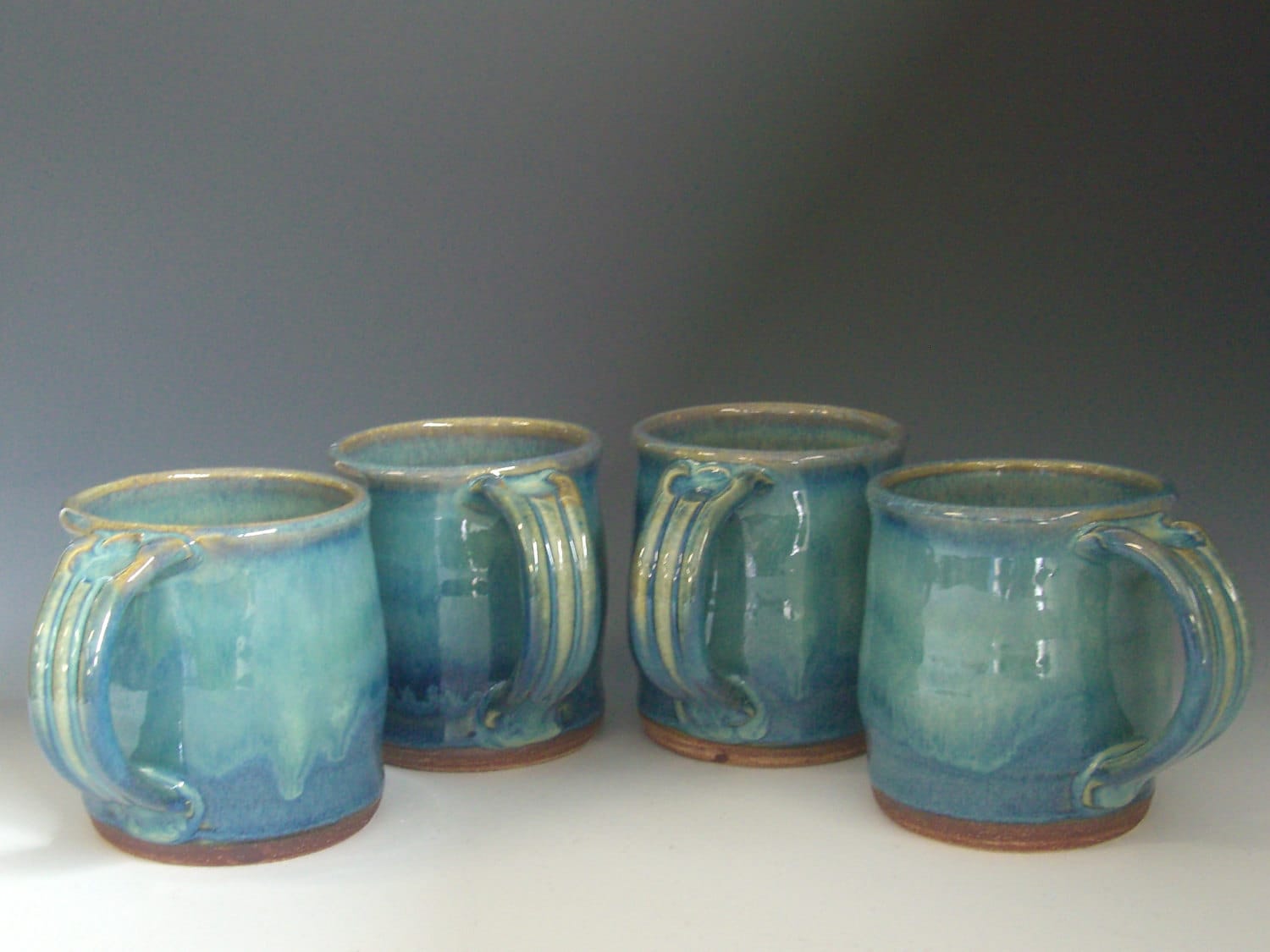 Hand Thrown Stoneware Pottery Mugs Set Of 4