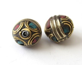 Nepal oval shape brass beads - 2 beads-BD050