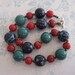 Kazuri Bead Necklace in Red, Turquoise, Peacock Green and Purple
