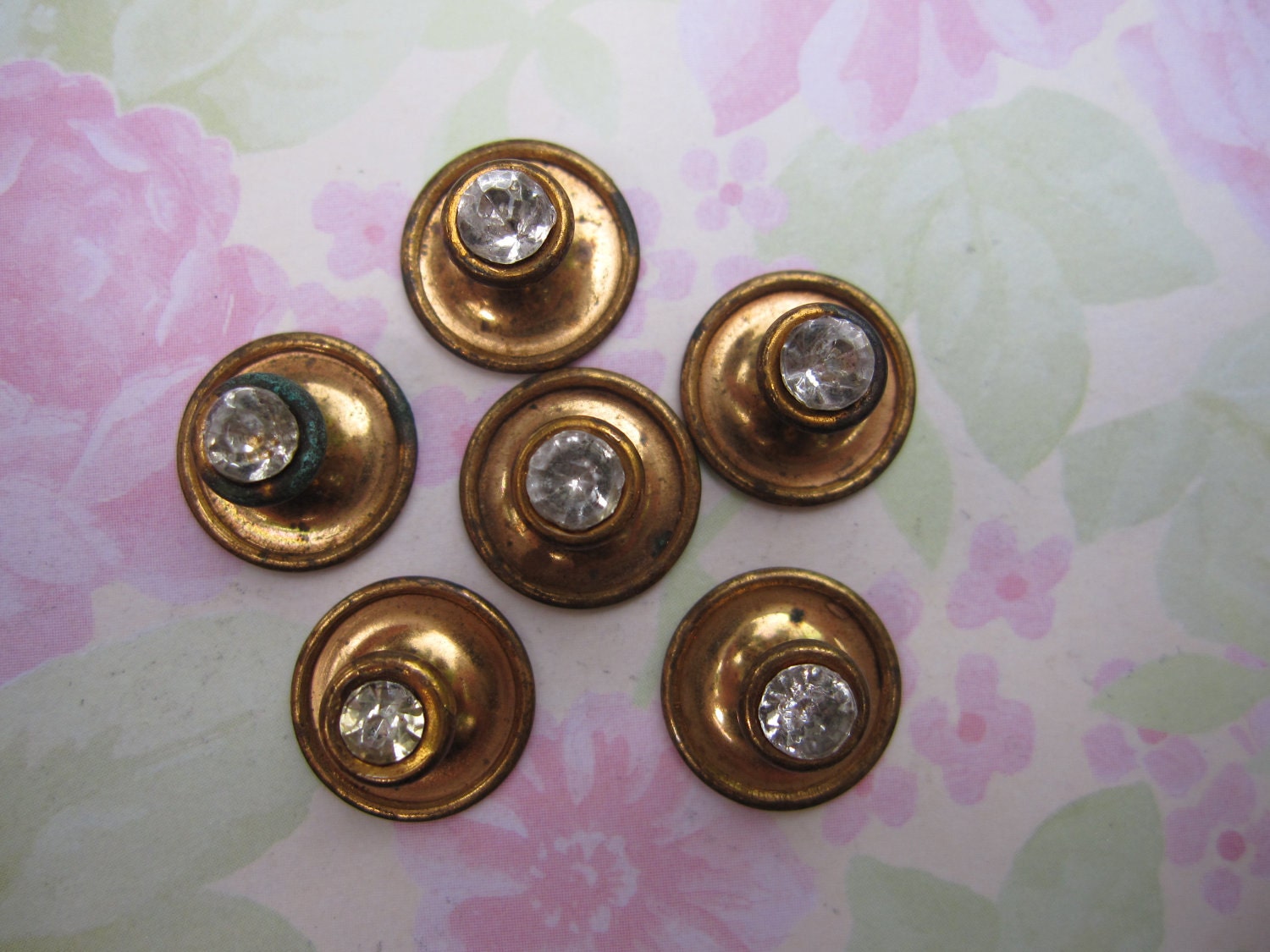 RESERVED Vintage gold tone rhinestone shirt studs. Wholesale