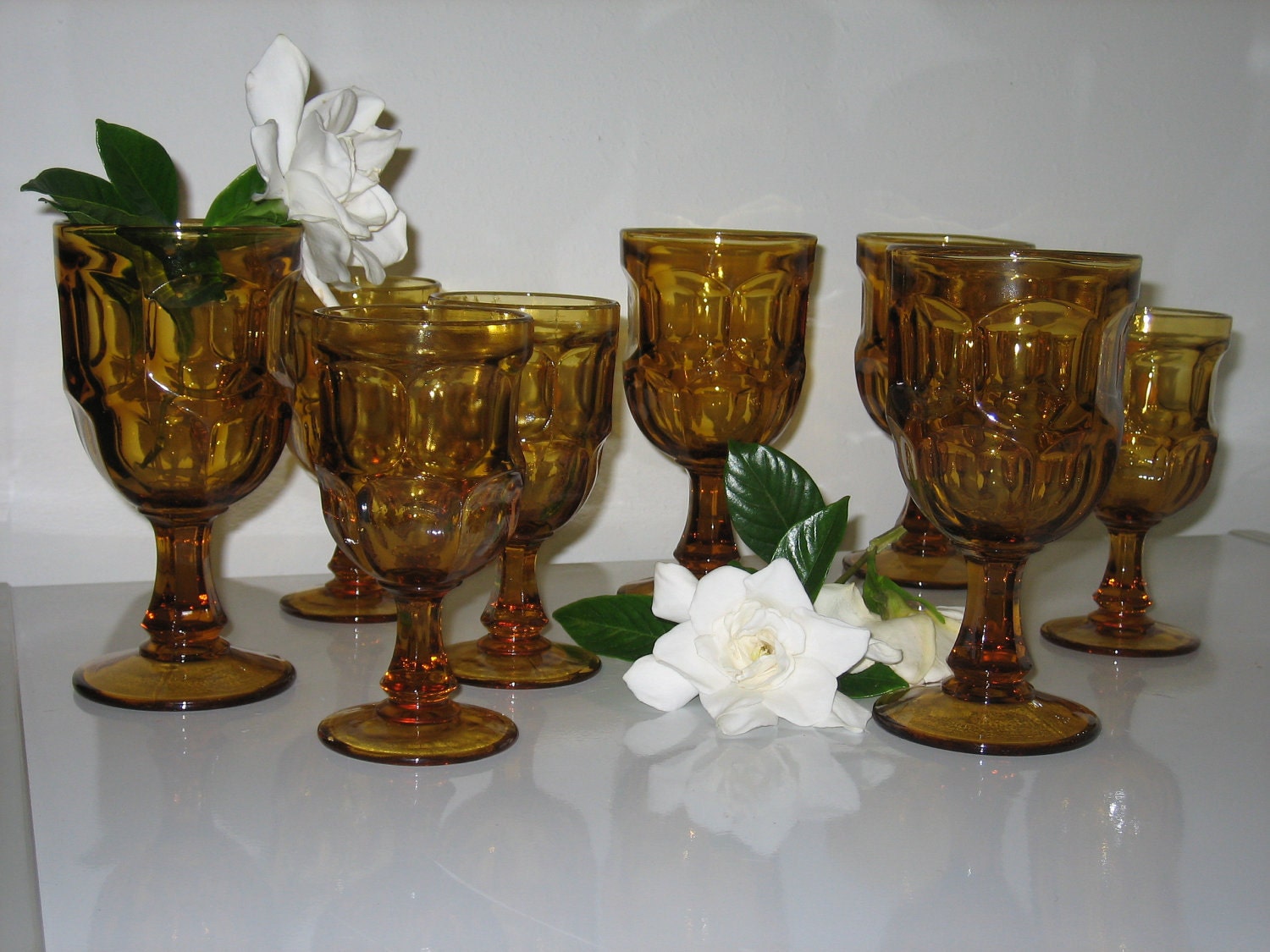 Vintage AmberGold Stemmed Glasses Set of 8 4 Juice 4