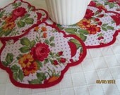 Handmade Shabby Chic Teapot Shaped Coasters- Teapot Mug Mats- Red Rose Fabric Coasters-Felt Backing-Hostess Gifts Handmade Shabby Chic Teapot Shaped Coasters- Teapot Mug Mats- Red Rose Fabric Coasters-Felt Backing-Hostess Gifts