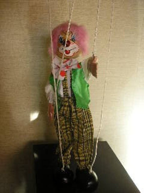 Vintage 1960's Clown Wood String Puppet Doll