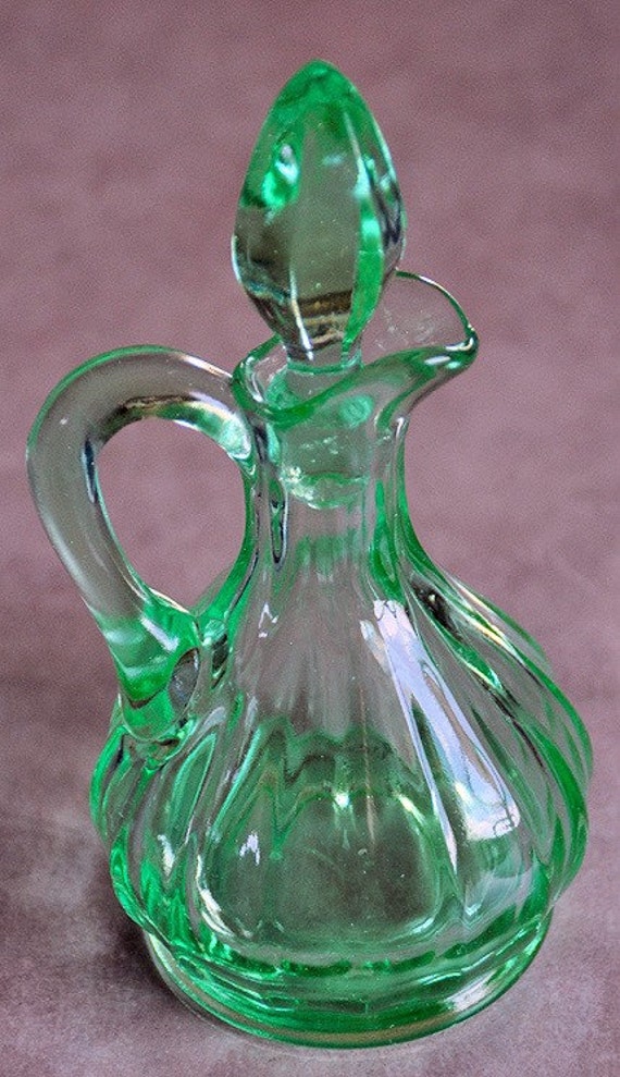 Reserved for toilestore Vintage Depression Glass Green Cruet