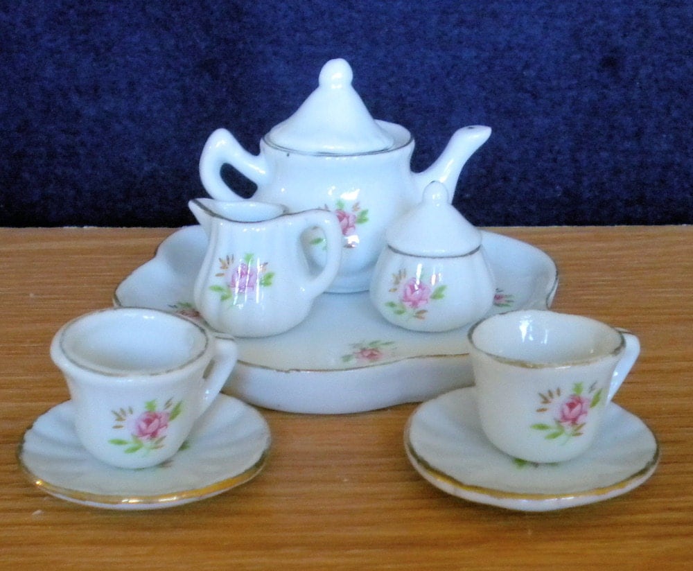 Vintage Miniature Tea Set Delton Fine Collectible For Two with