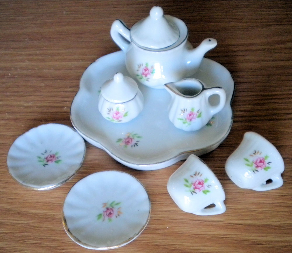 Vintage Miniature Tea Set Delton Fine Collectible For Two with