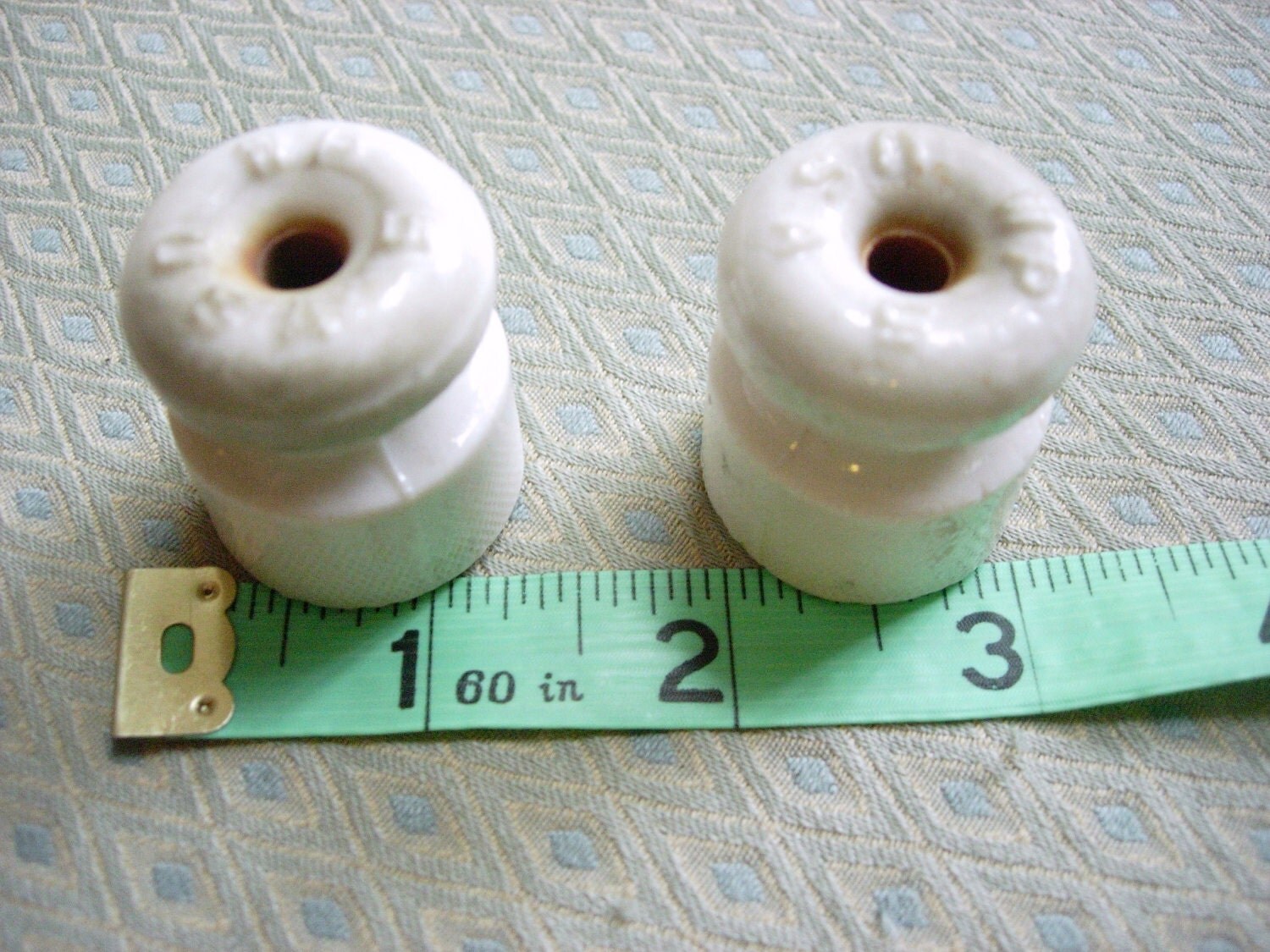 2 small white ceramic electrical insulators by chezkvintage