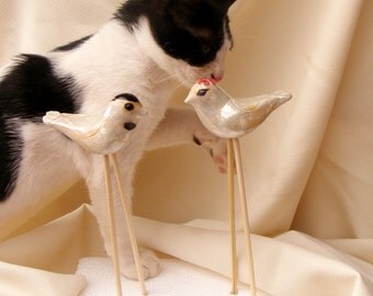 SALE Ceramic love birds Hand sculpted love birds for your cake (-: