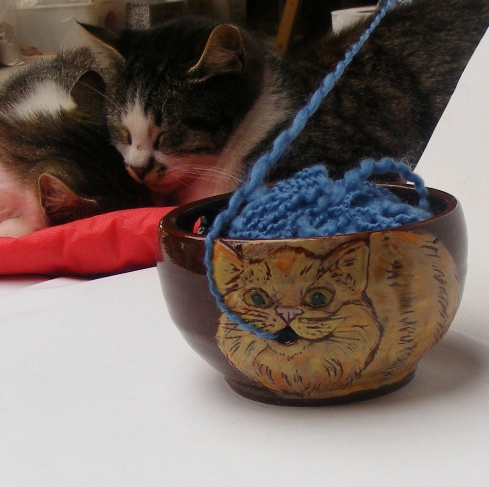 Yarn bowl Ceramic yarn bowl funny Cat