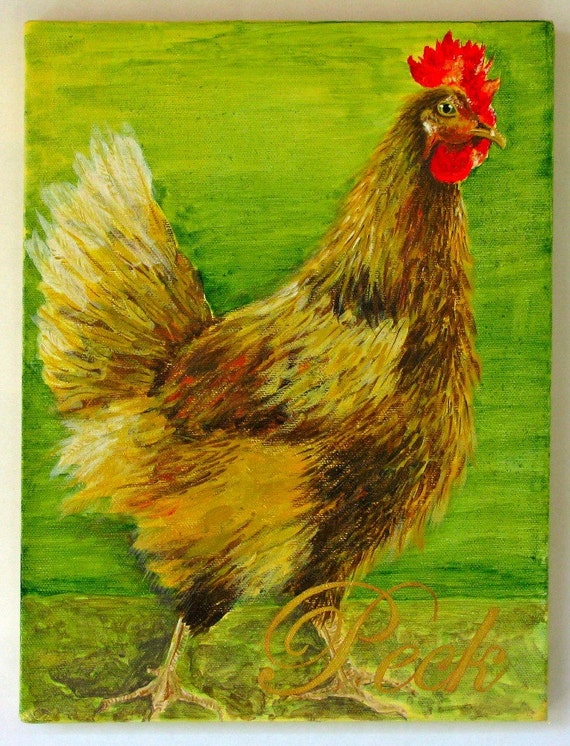 Kitchen decor Chicken original acrylic painting on canvas