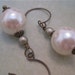 Lumos Earrings Antiqued Brass Pearl and Mint Green Metallic Bead Dangle Style Lantern
