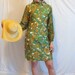 Vintage 60s Dress Hippie Mod Green Print M L