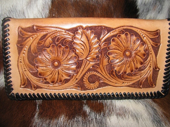 Hand Tooled Leather Checkbook / Roper Wallet