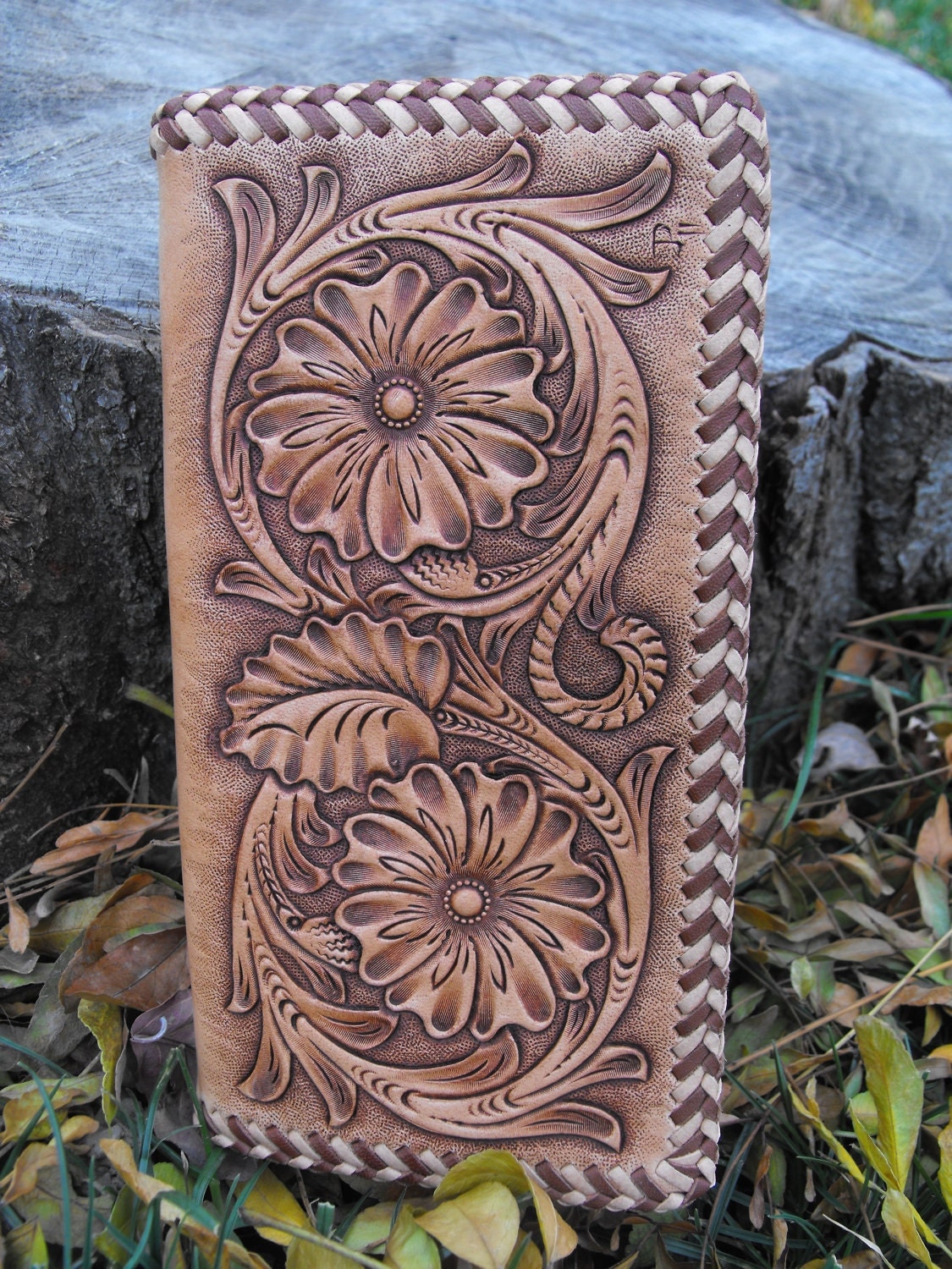 Hand Tooled Leather Roper Wallet