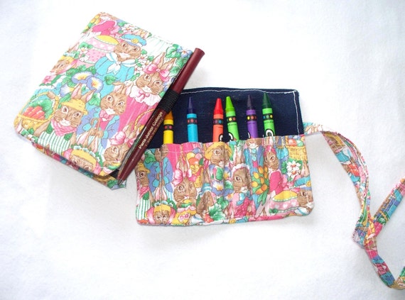 Mini Notebook and Crayon Roll, Bunnies and Rabbitts