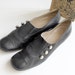 60s Black Leather Pumps in Librarian Style - size 9