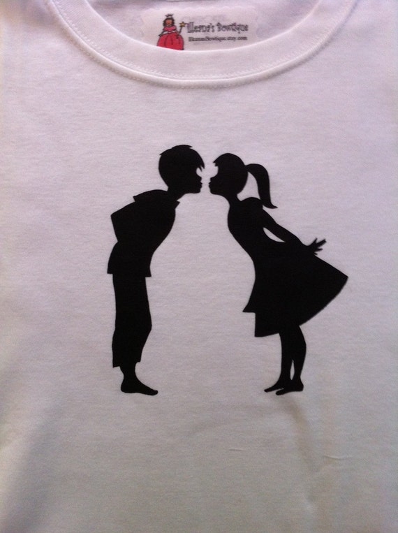 Items similar to First Kiss - Boy meets girl - Silhouette - Love Tee ...