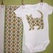 Kitty Cat Bodysuit and Burp Cloth Set - Soft blue and green geometric print