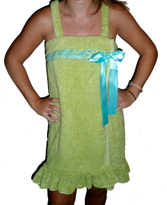 Items similar to Spa Wrap, Towel Wrap, ruffled beach wrap, lime green