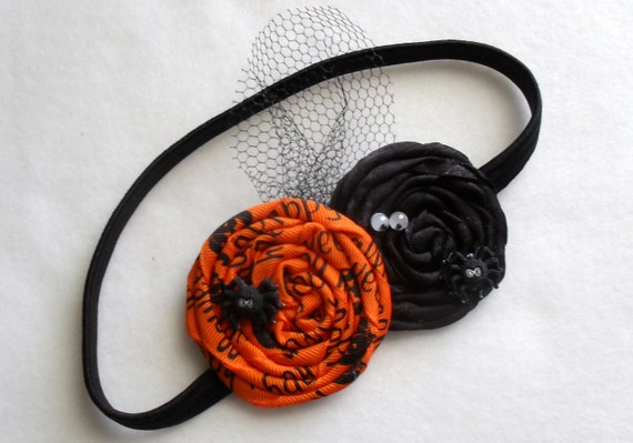 Halloween Orange Black Rosettes on Headband