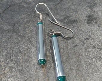 Sterling Silver and Green Onyx Earrings