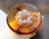 Statement Ring - Button Ring - Vintage Faux Tortoise Shell Dome Button - Golden Brown Ring - Adjustable Ring Statement Ring - Button Ring - Vintage Faux Tortoise Shell Dome Button - Golden Brown Ring - Adjustable Ring