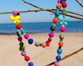 Butterflies and Wool Beads Necklace - Felted Wool Beads - Cyber Monday Sale Butterflies and Wool Beads Necklace - Felted Wool Beads - Cyber Monday Sale