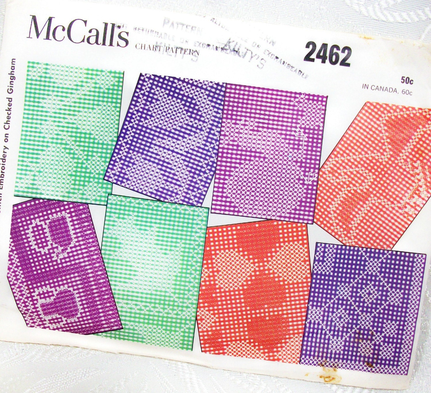 Cross Stitch Embroidery Chart Patterns McCalls Gingham Vintage