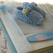 New baby boy congratulations - hand knitted light blue booties card - gorgeous keepsake